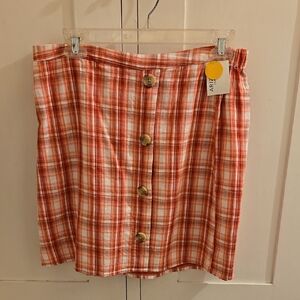 NWT Arizona Jeans red/ounk/white plaid skirt Sz L